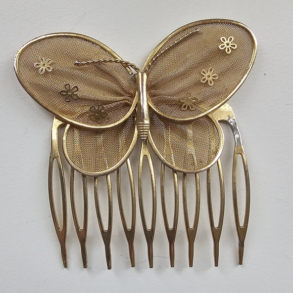 Vintage Accessories - Vintage Gold Butterfly Hair Clip Comb